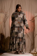 Load image into Gallery viewer, Patchwork Ease: Mandarin Collar Maxi Dress 83621