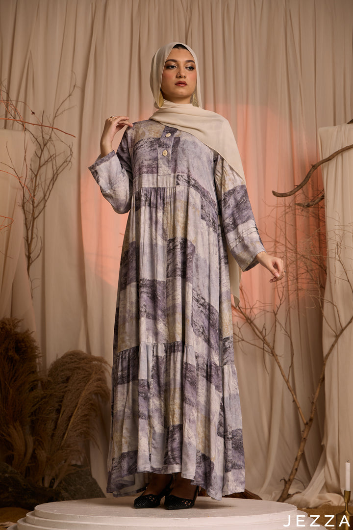 Marble Patch: Mandarin Collar Maxi Dress 81682
