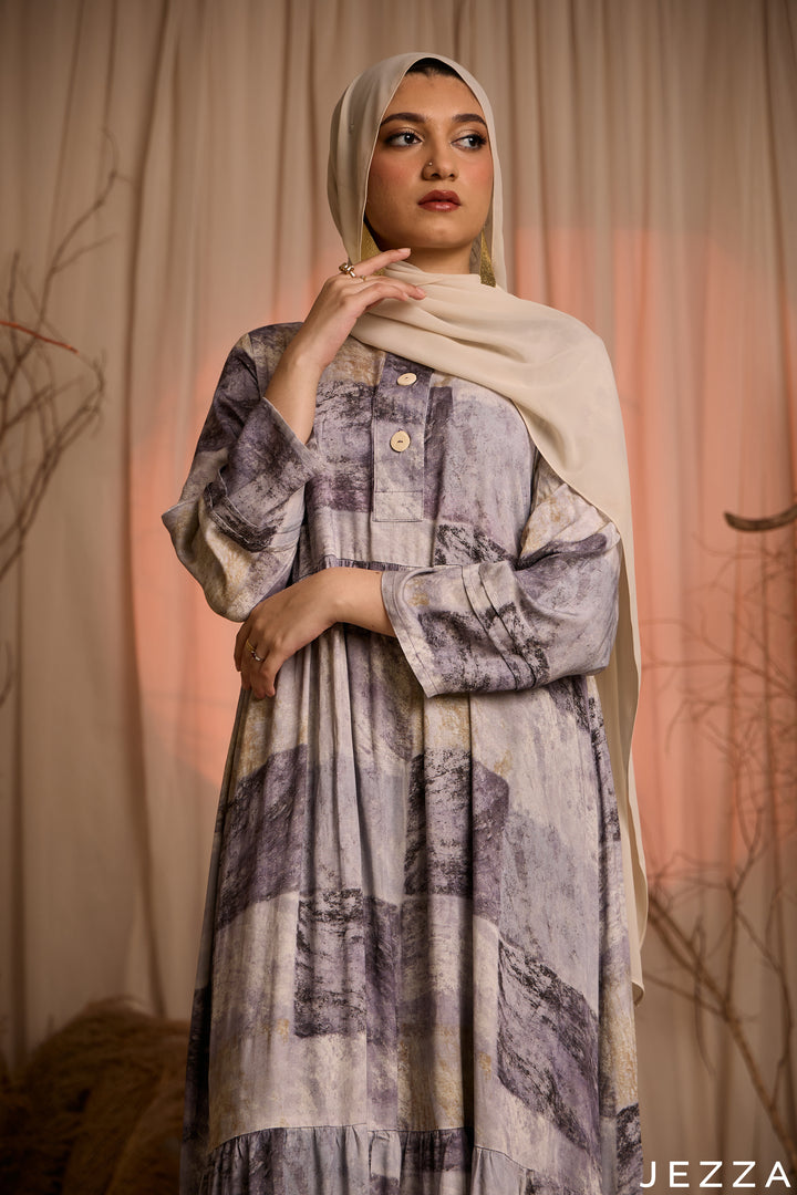 Marble Patch: Mandarin Collar Maxi Dress 81682