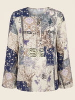 Load image into Gallery viewer, Cotton Abstract Print Tie-Neck Top 90261