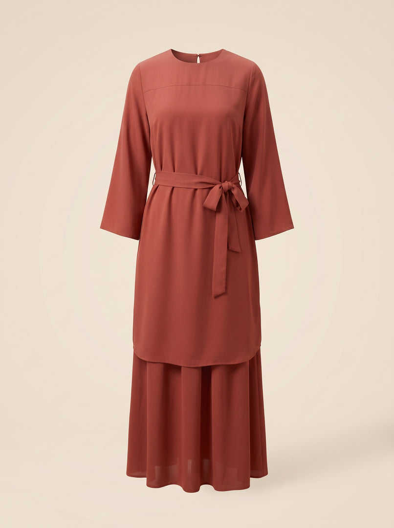 Burnt Orange Classic Long Dress 93342