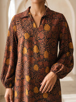 Load image into Gallery viewer, Abstract Leaves Collared Midi Top 94532