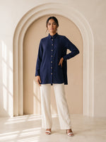 Load image into Gallery viewer, Navy Blue Collared Below Hip Top 90052