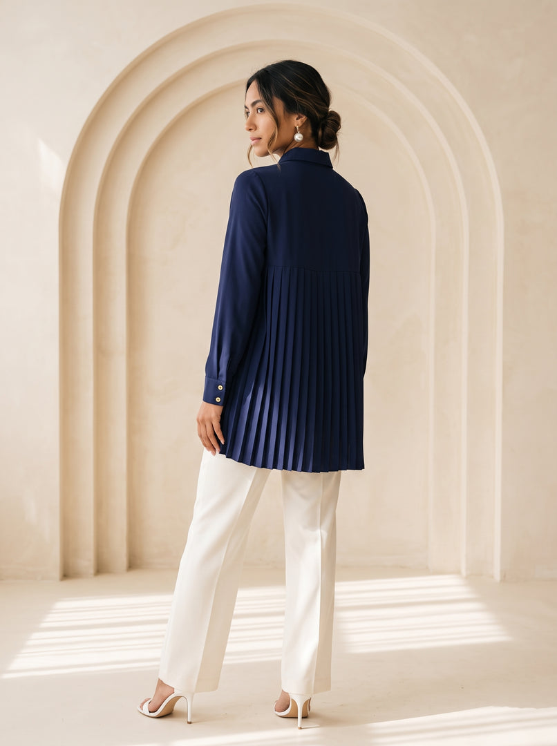 Navy Blue Collared Below Hip Top 90052