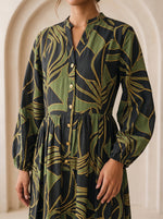 Load image into Gallery viewer, Abstract Print Mandarin Collar Dress 92791