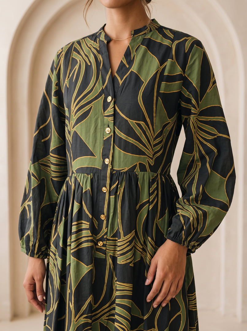 Abstract Print Mandarin Collar Dress 92791