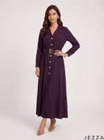 Load image into Gallery viewer, Plum Elegance: Poly Cotton A-Line Dress 90371