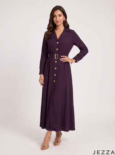 Plum Elegance: Poly Cotton A-Line Dress 90371
