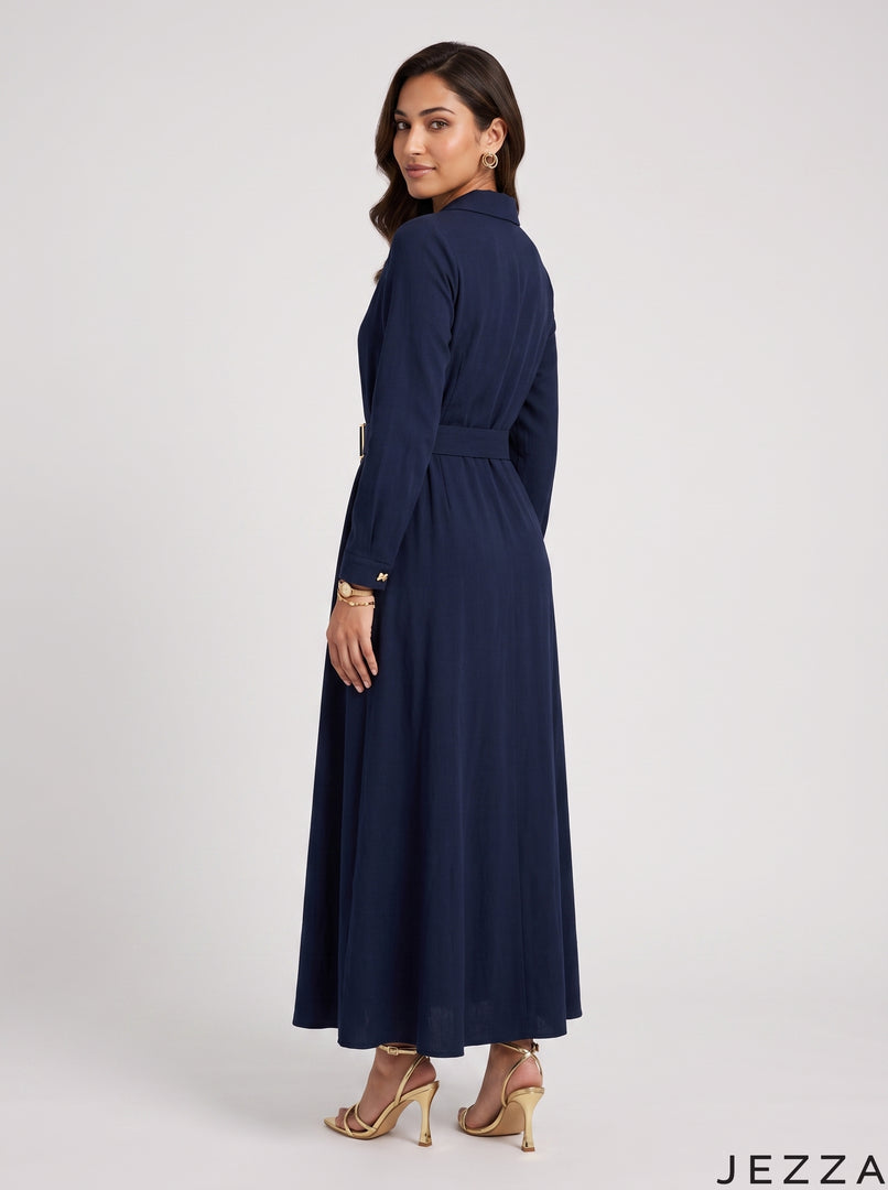 Navy Poise: Poly Cotton A-Line Dress 90372