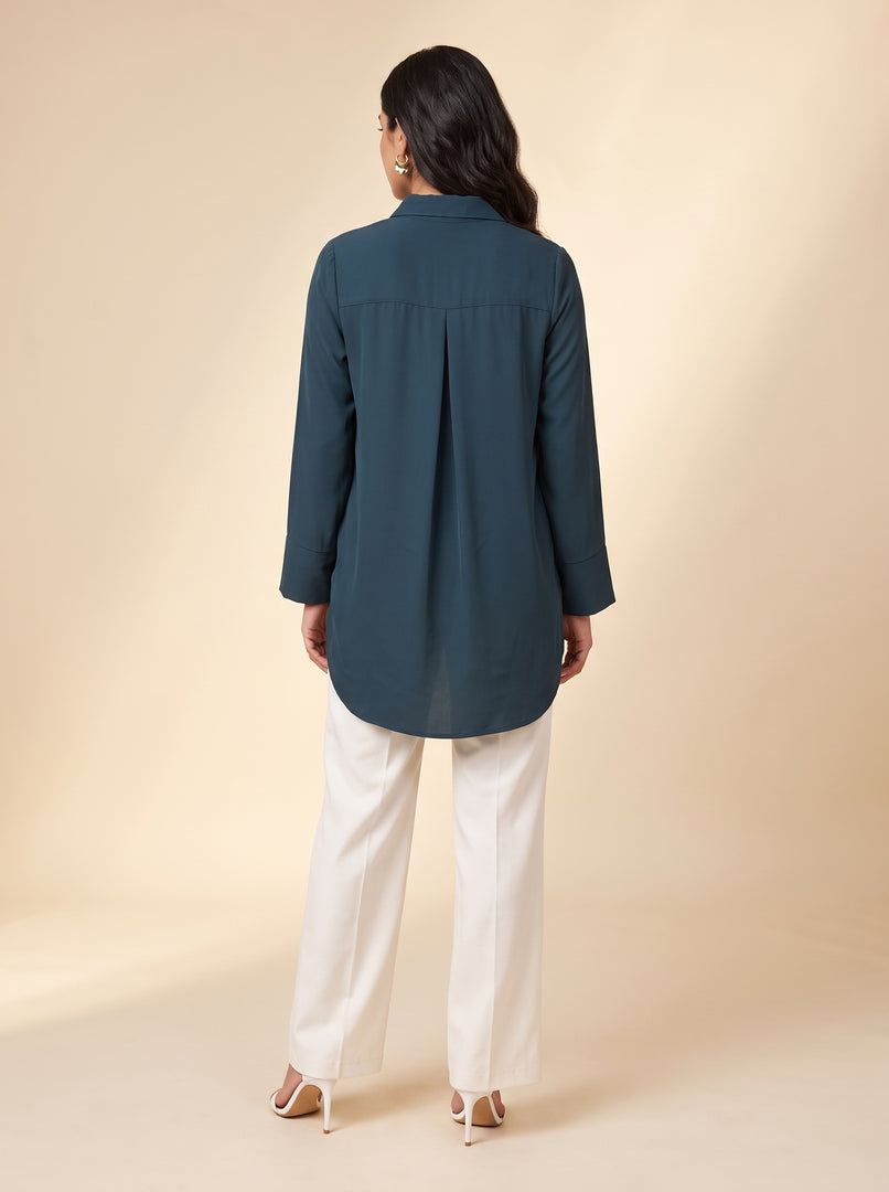 Deep Teal Collared Top 90012