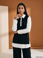 Load image into Gallery viewer, Monochrome Ease: Rib &amp; Cotton Below Hip Top 88201