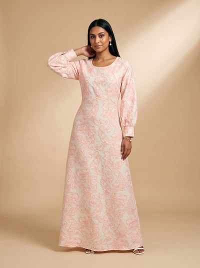Baroque Grace: Brocade Damask Maxi Dress 91861