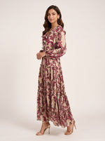Load image into Gallery viewer, Ruffle V-Neck Paisley-Inspired Foliage Scroll Print Dress 88353
