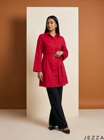 Load image into Gallery viewer, Ruby Ease: Red Poly Cotton Above Knee Top 90731