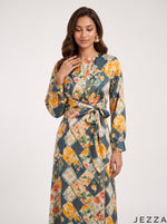 Load image into Gallery viewer, Botanical Whisper: Abstract Crepe Satin Long Dress 87661