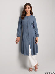 Midnight Ease: Dark Blue Cotton Knee Top 81082