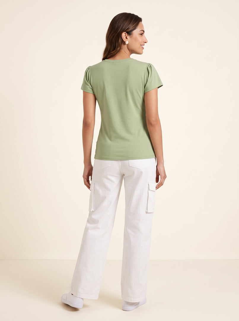 V Neck Jersey Light Green Top 90292