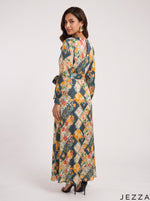 Load image into Gallery viewer, Botanical Whisper: Abstract Crepe Satin Long Dress 87661