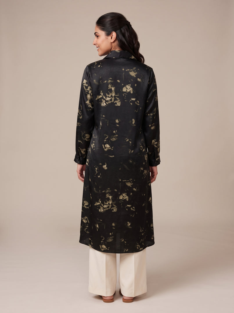 Satin Abstract Print Long Top 94381