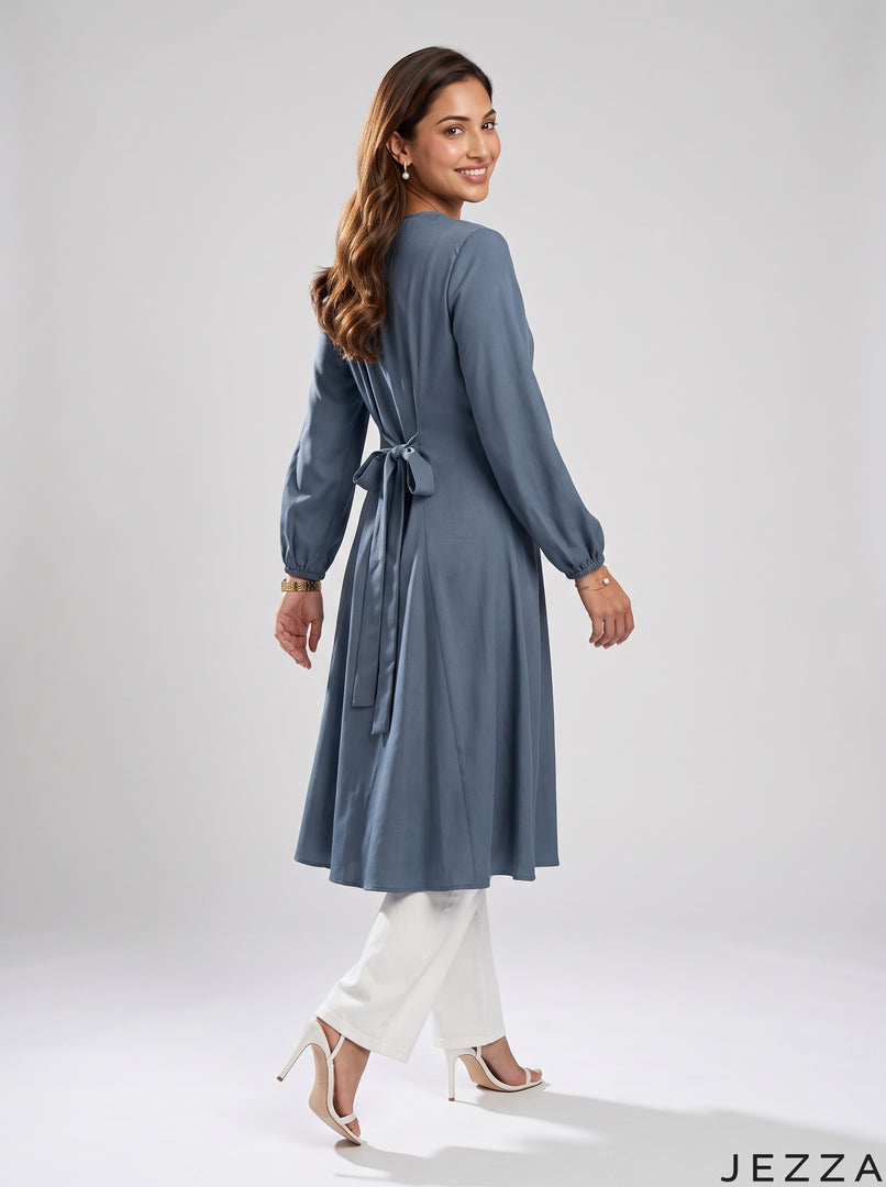 Midnight Ease: Dark Blue Cotton Knee Top 81082