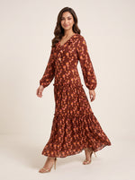 Load image into Gallery viewer, Ruffle V-Neck Ditsy Floral Print Dress 88352