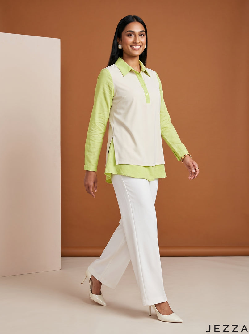 Fresh Contrast: Rib & Cotton Below Hip Top 88202