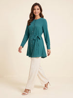 Load image into Gallery viewer, Textured Round Neck Teal Green Top 90483