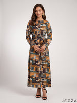 Load image into Gallery viewer, Geometric Aura: Crepe Satin Long Dress 87662