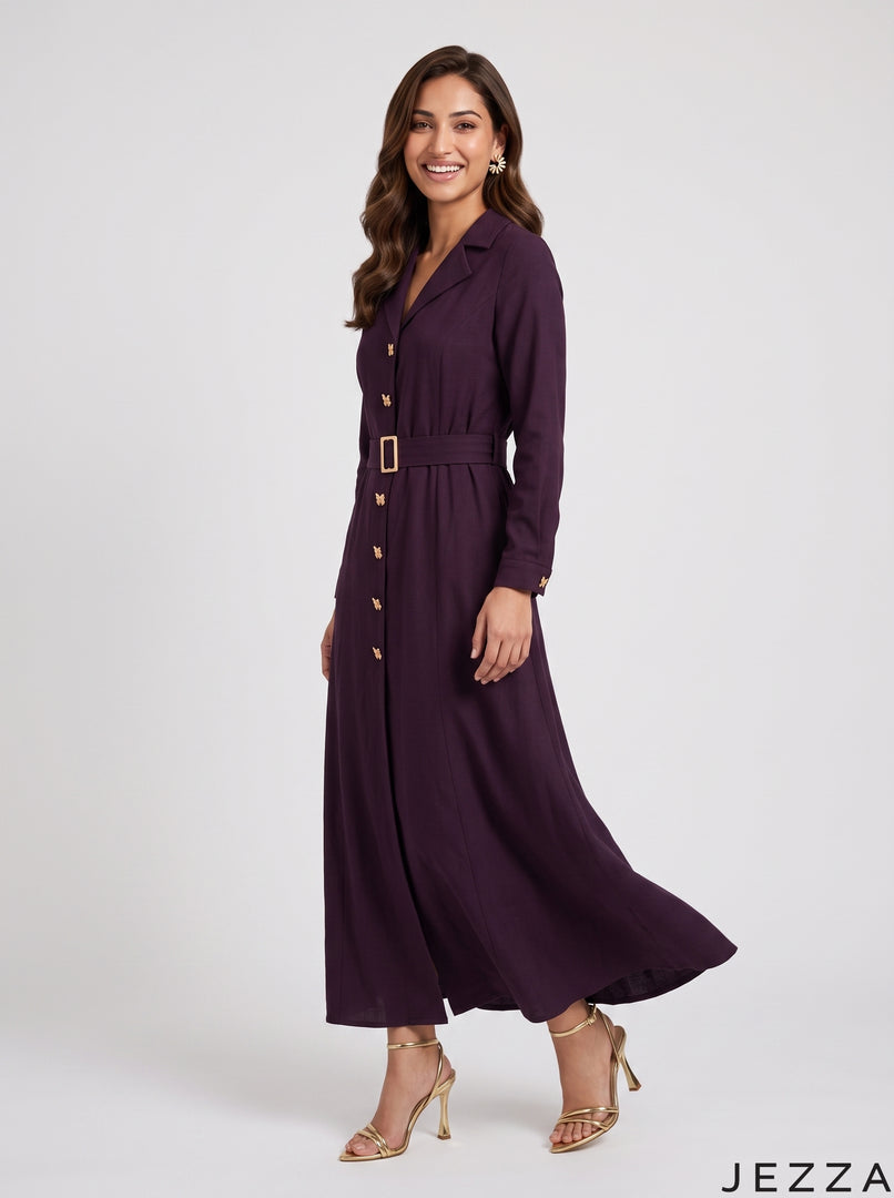 Plum Elegance: Poly Cotton A-Line Dress 90371