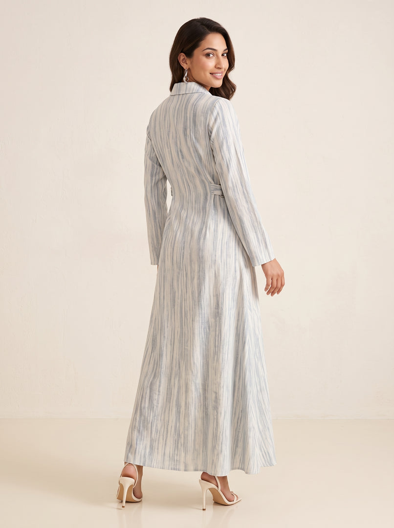 Collared A-Line Abstract Vertical Stripe Dress 92581