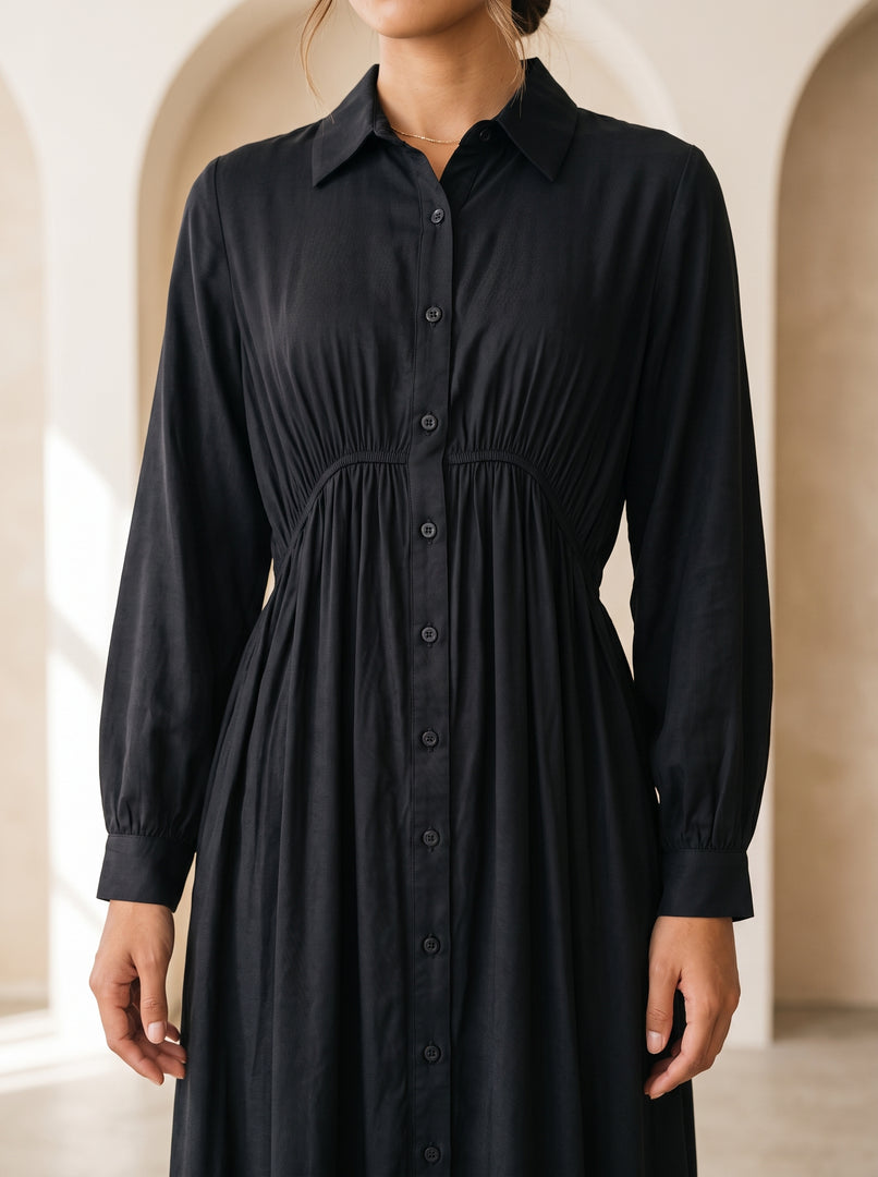 Black Collared Midi Dress 87934
