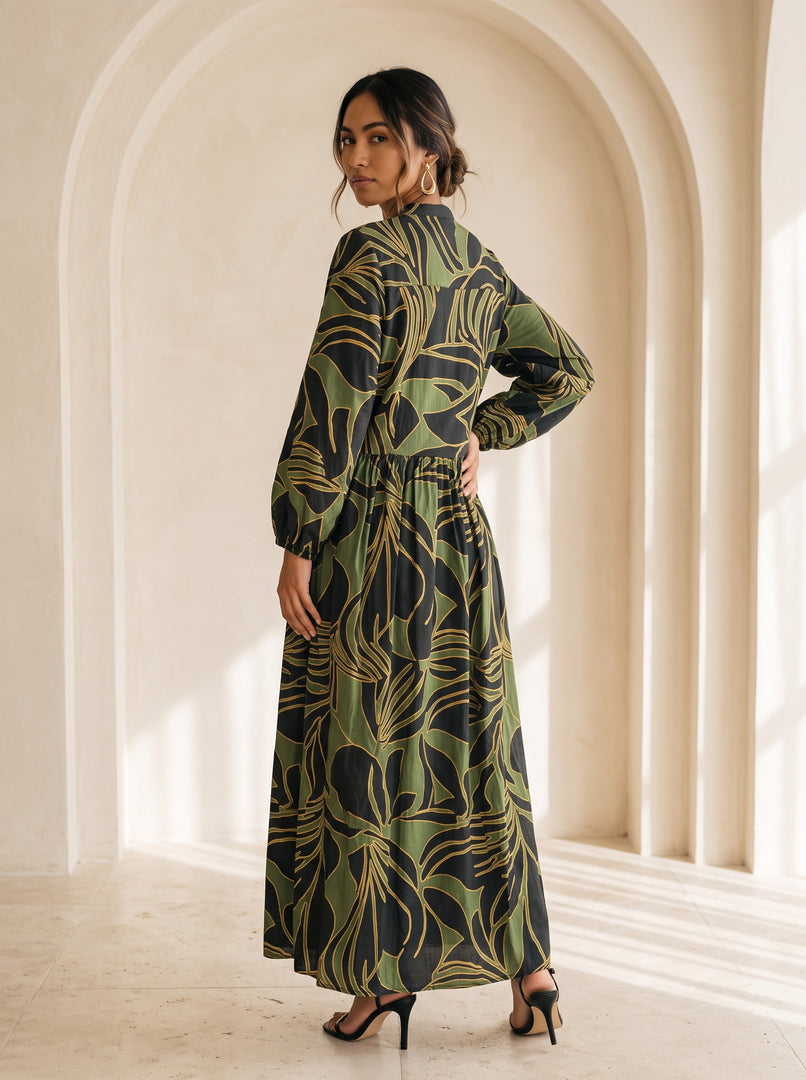 Abstract Print Mandarin Collar Dress 92791