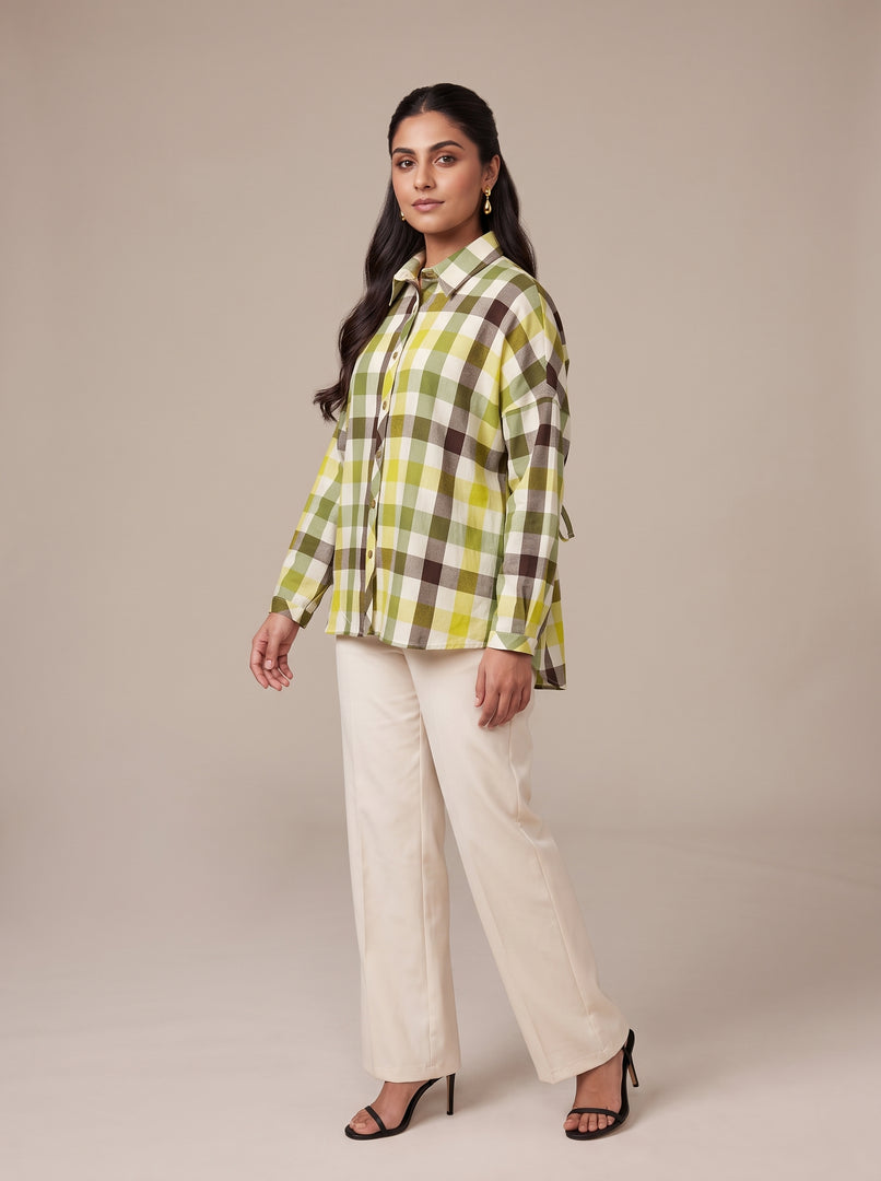 Checked Collar Hip Top 82451