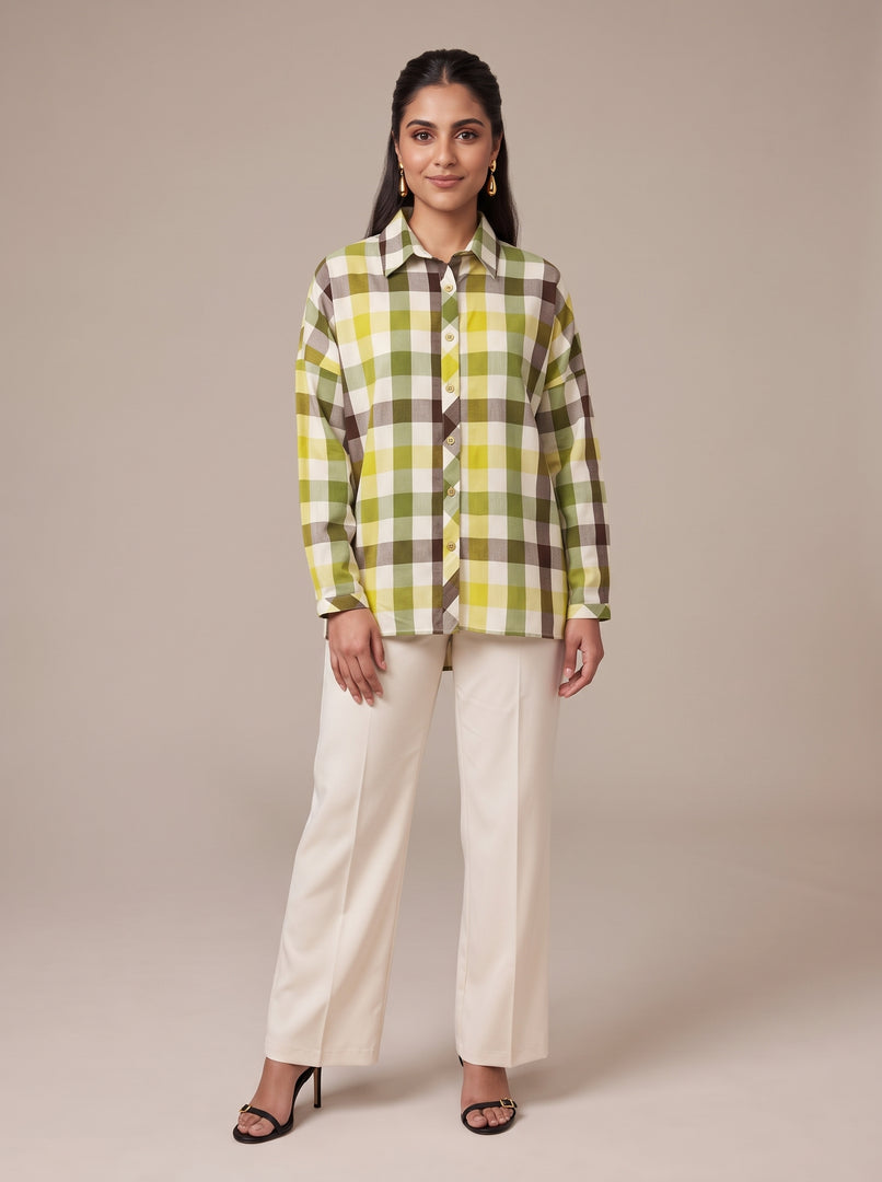 Checked Collar Hip Top 82451
