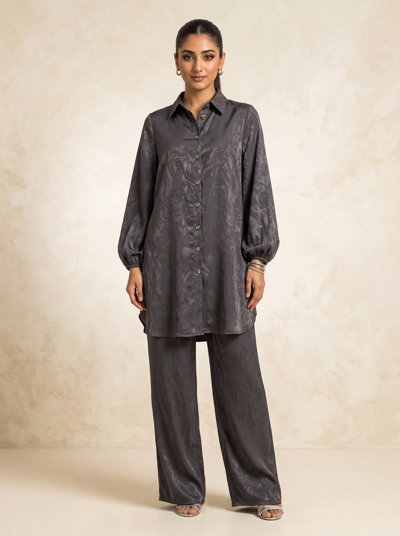 Grey Harmony: Jacquard Top & Pant Set 92141/92151