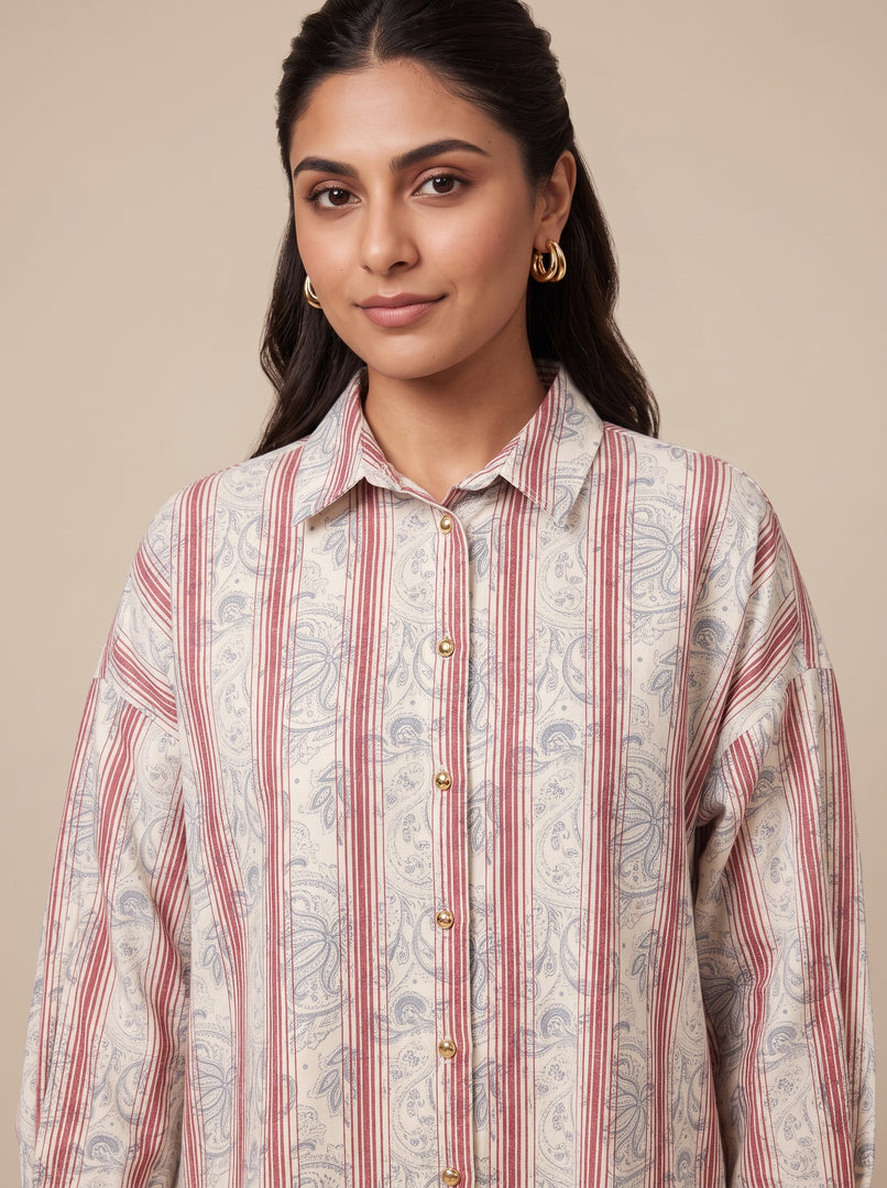 Abstract Collared Midi Top 93971