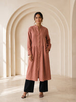 Load image into Gallery viewer, Tawny Brown Mandarin Collar Midi Top 94641