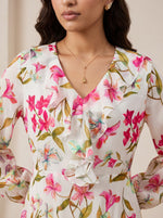 Load image into Gallery viewer, Ruffle V-Neck Tropical Floral Print Dress 88351