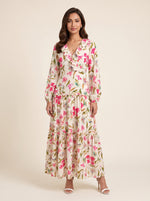 Load image into Gallery viewer, Ruffle V-Neck Tropical Floral Print Dress 88351