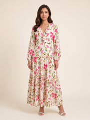 Ruffle V-Neck Tropical Floral Print Dress 88351