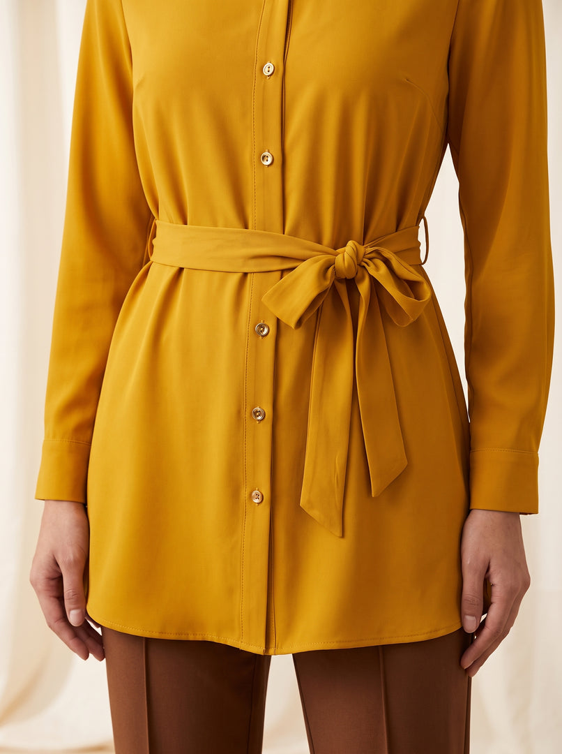 Round Neck Long Sleeve Golden Yellow Top 88152