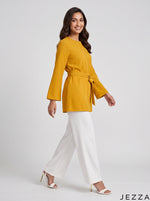 Load image into Gallery viewer, Golden Glow: Thick Georgette Below Hip Top 87812
