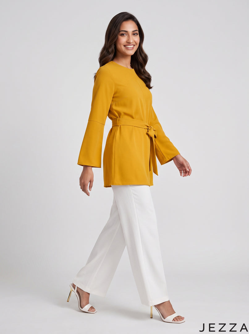Golden Glow: Thick Georgette Below Hip Top 87812