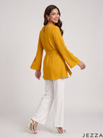 Load image into Gallery viewer, Golden Glow: Thick Georgette Below Hip Top 87812