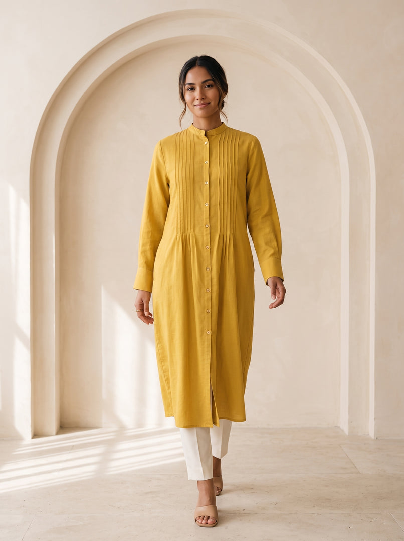 Yellow Mandarin Collar Midi Top 79722