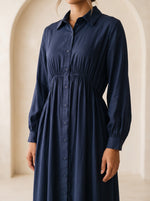 Load image into Gallery viewer, Navy Blue Collared Midi Dress 87937