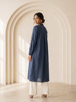 Load image into Gallery viewer, Spruce Blue Mandarin Collar Midi Top 79723