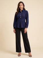 Load image into Gallery viewer, Navy Blue Waist Pleated Hip Top 91821