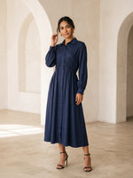 Load image into Gallery viewer, Navy Blue Collared Midi Dress 87937