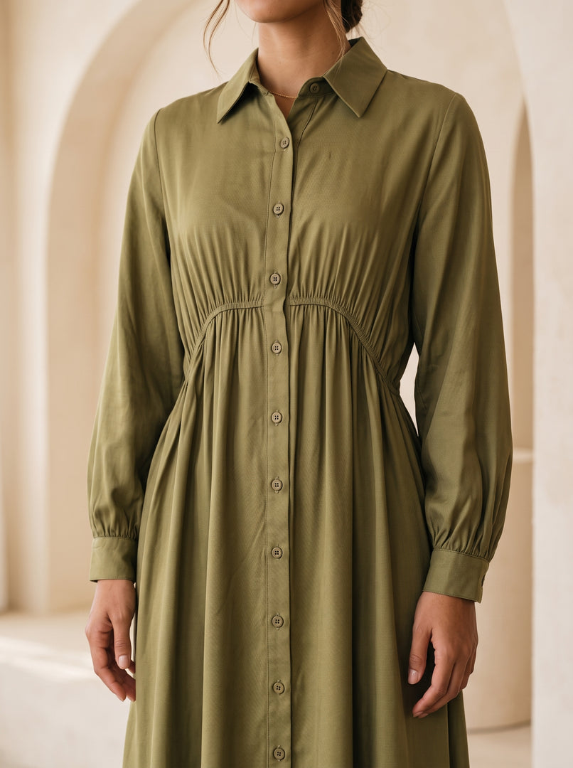 Green Tea Collared Midi Dress 87932